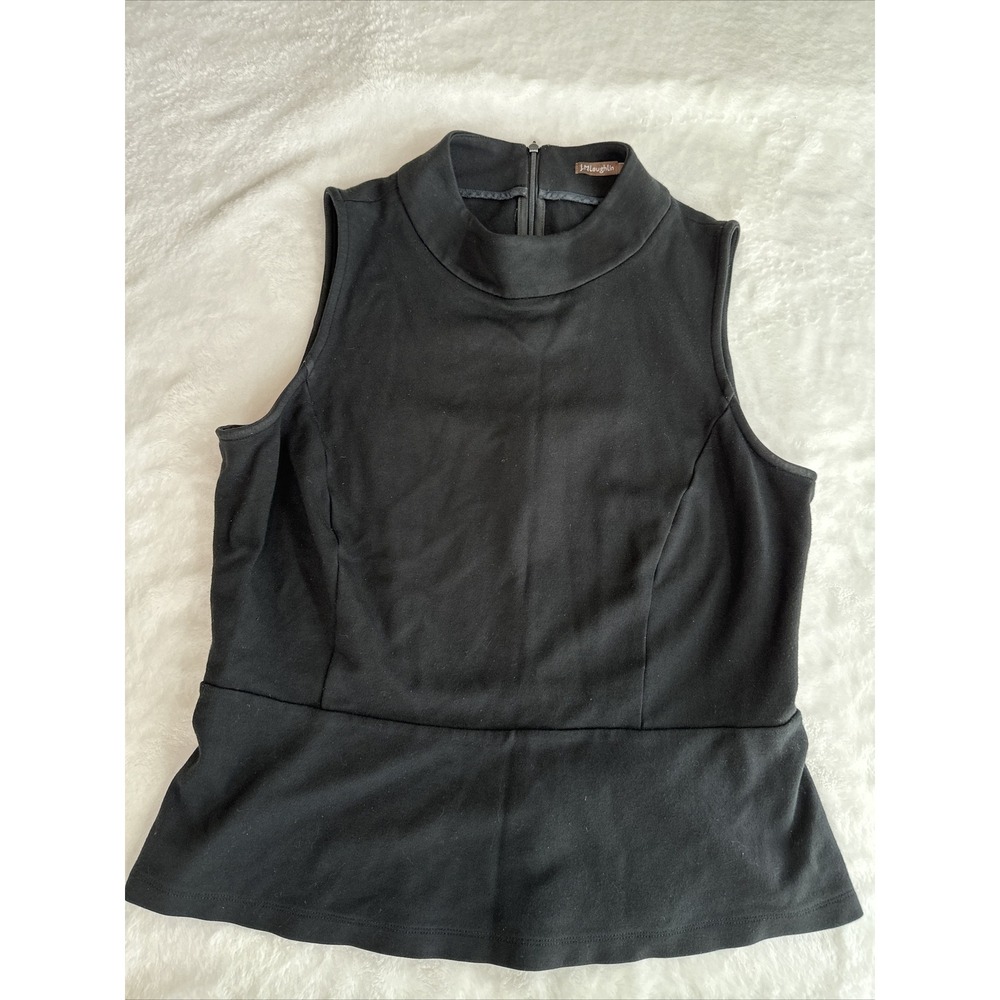 J. Mclaughlin Womens Mock Neck Sleeve Top‎ Size M Black Stretch Peplum